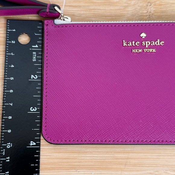 NWT Kate Spade Lucy Small Zip Wristlet Bicolor Saffian Leather Baja Rose KH769 - Picture 7 of 9